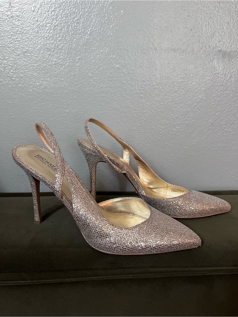 Michael Kors light Gold Glitter Slingback Pointed-Toe Heels